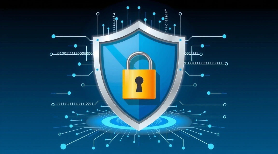 Ilustración de la protección de datos personales con un escudo y candado digital.