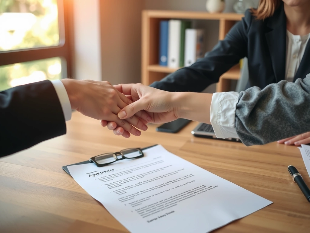 Acuerdo de términos y condiciones, manos unidas sobre un documento